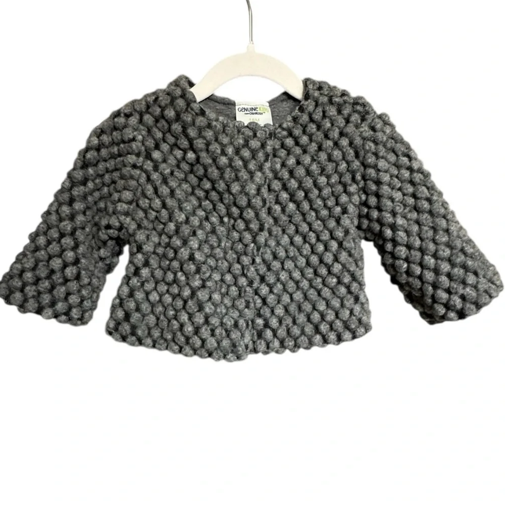 OshKosh Wool Blend Gray Jersey Knit Lined Long Sleeve Bobble Jacket Size 18M